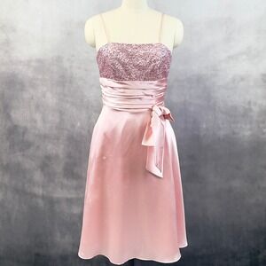 Vtg  Lenovia Sequin Satin Dress Medium Prom Formal Y2K Coquette Balletcore Glam